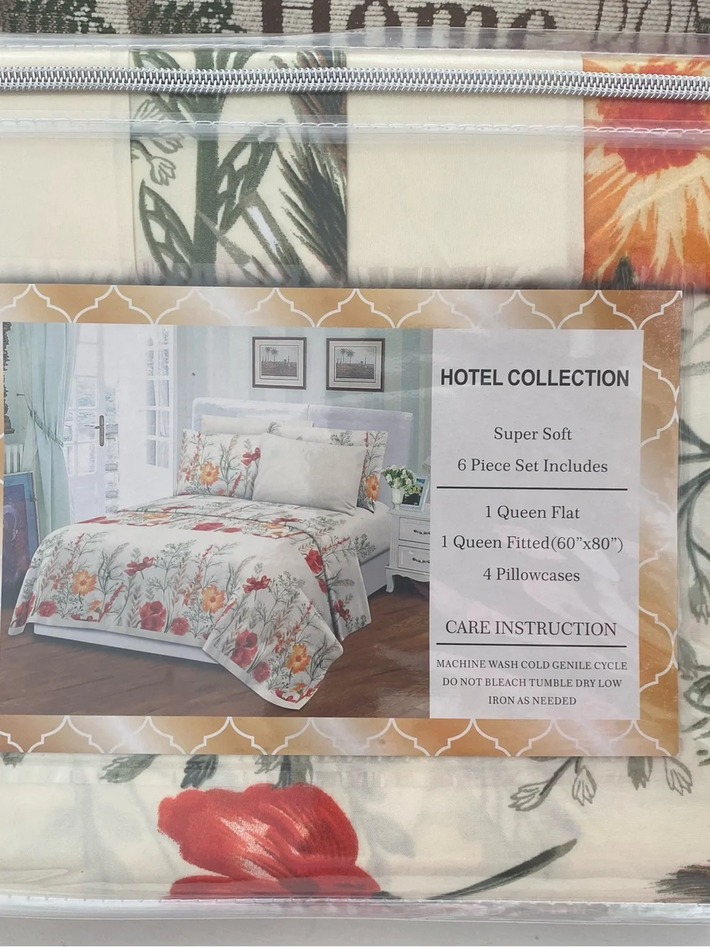 Hotel Collection Floral Queen Sheet Set in Cream and Orange